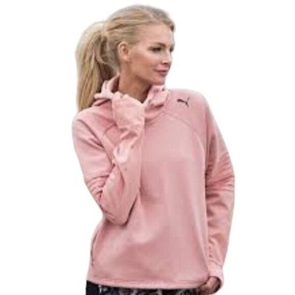 Puma Evostripe Womens Top Pink L Pullover Hoodie Logo Sweatshirt Pockets - Picture 1 of 8